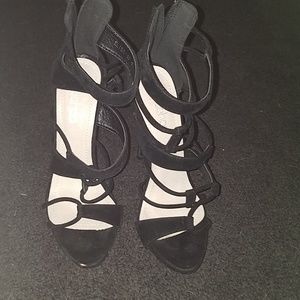 Black suede open toe strappy herl